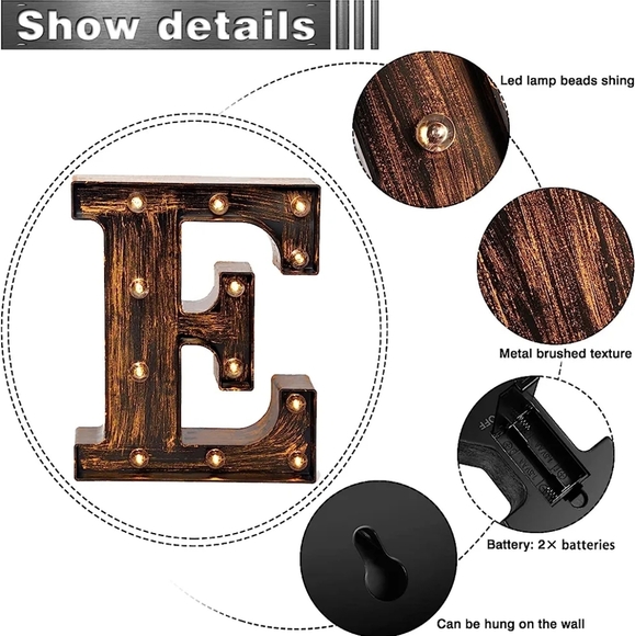 📣LED Marquee Letter Lights Vintage Style Light Up Letter Alphabet Letter Sign E - Picture 4 of 5